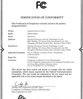 FCC Certificates of IS6000 industrial switch